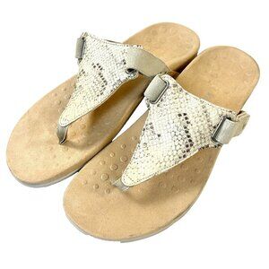 Vionic Thong T Strap Sandals Wanda Embossed Snake Print Beige Nude Comfort 11